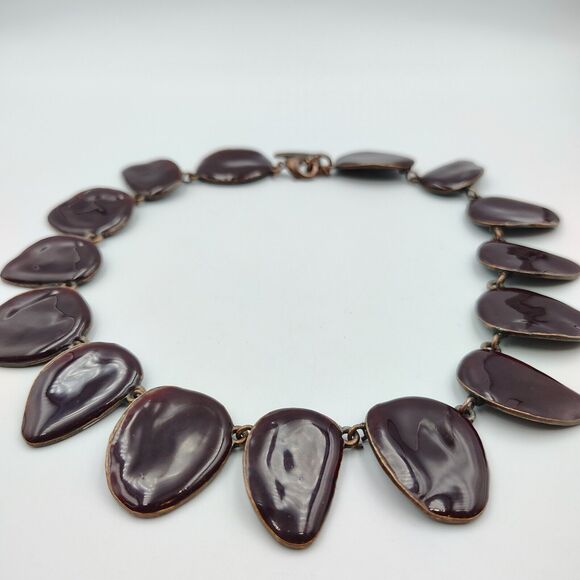 Cecile Jeanne Paris Burgundy Plum Color Enamel Panel Statement Necklace Rare - Picture 3 of 15